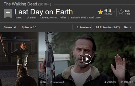 IMDb screenshot of The Walking Dead season six finale.